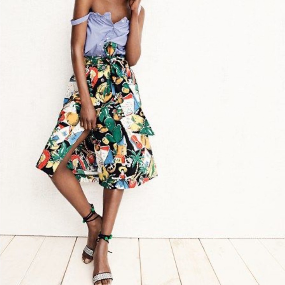 J Crew NWT postcard print button front skirt sz 2